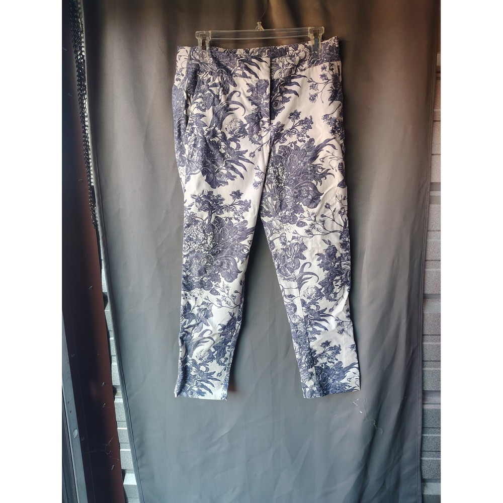Ann Taylor LOFT Women 2 Blue White Floral Toile Ankle‎ Pants Tapered Dress